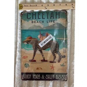 Metal Sign Cheetah Beach Life Sandy Toes Salty Kisses Wall Decor 8X12